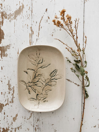Stoneware Dish with Plant Imprint