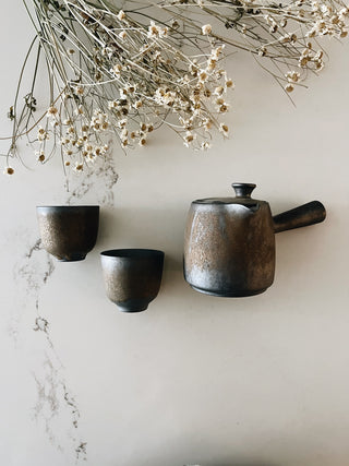 Everyday Side Handle Ceramic Metallic Glaze Teapot