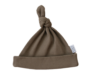 Newborn Knot Hat Ribbed Organic Cotton - Cocoa