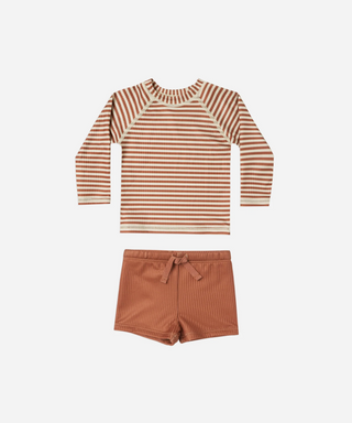 rashguard boys swim suit | rust stripe