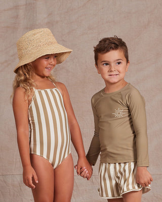 sky one-piece || olive stripe by Rylee & Cru
