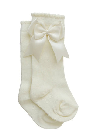 High Rise Bow Socks Cream 0-6M