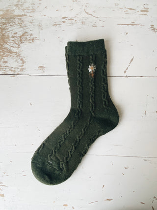 Green Floral wool socks