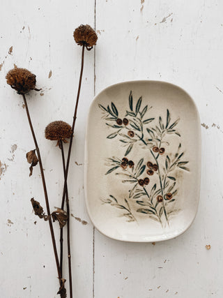 Stoneware Dish with Plant Imprint