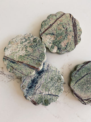 Scalloped Coasters set of 4 Green Marble