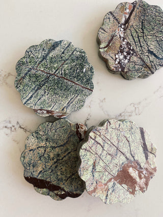 Scalloped Coasters set of 4 Green Marble
