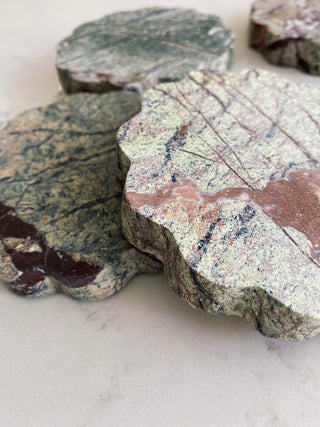 Scalloped Coasters set of 4 Green Marble