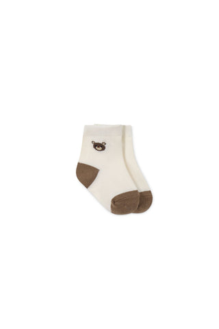 Bobbie Bear Crew Socks - Jacquard Bobbie Bear Cloud/Balm | Jamie Kay