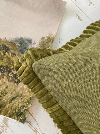 Corded Velvet Edge Pillow in Moss 21x12