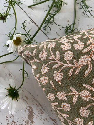 Wildvine Block Print Pillow in Olive 20x20
