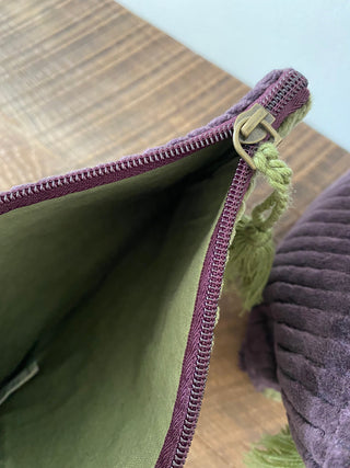 Velvet Vanity Pouch in Green/Sangria