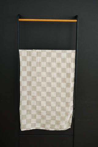 Muslin Swaddle Blanket - Taupe Checkered