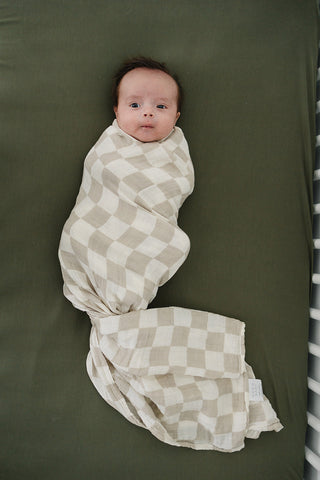 Muslin Swaddle Blanket - Taupe Checkered