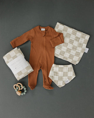 Cloth Bib - Taupe Checkered
