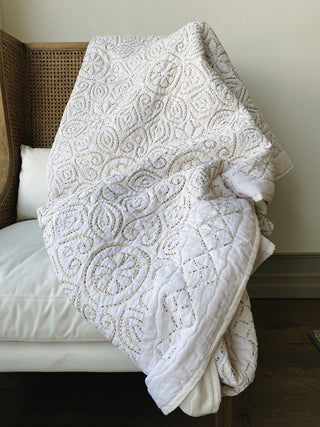Liliette Cotton Cutwork Quilt in Ivory 94" x 90"