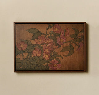 Pink Roses On Terracotta Color Framed Wall Art on Canvas