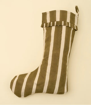 Block Print Striped Stocking in Olive