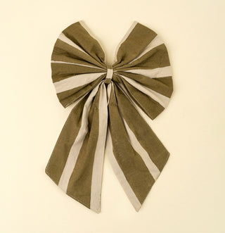 Block Print Striped Bow in Olive