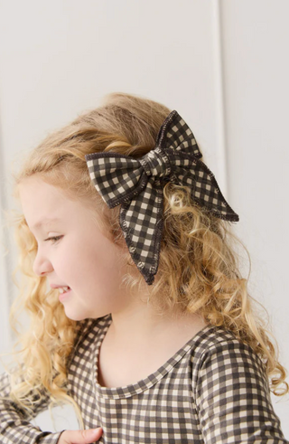 Organic Cotton Bow - Mini Gingham Bistre | Jamie Kay