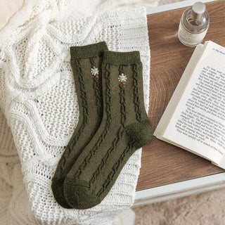 Green Floral wool socks