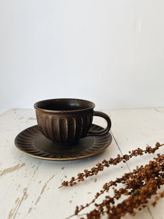 Handmade Stoneware Coffee Cup and Saucer Japanese Vin