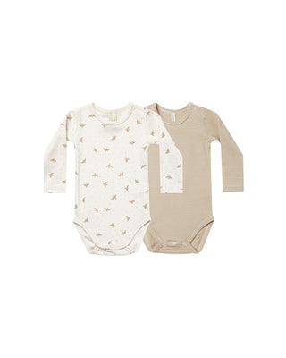 jersey bodysuit, 2-pack || doves, latte micro stripe by Quincy Mae