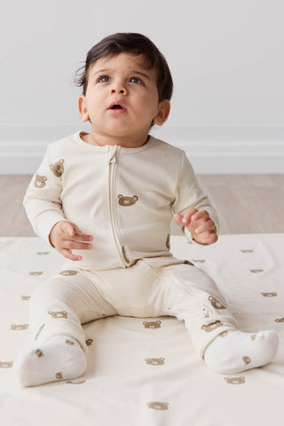 Organic Cotton Reese Zip Onepiece - Bobbie Bear Tofu | Jamie Kay