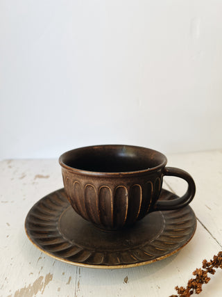 Handmade Stoneware Coffee Cup and Saucer Japanese Vin
