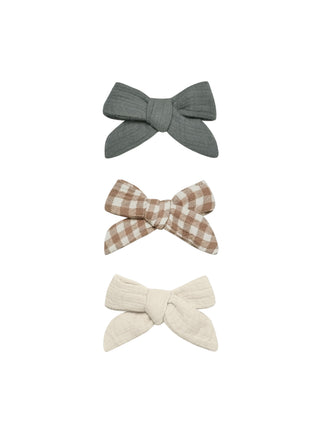 bow w. clip, set of 3 | dusk, cocoa gingham, natural