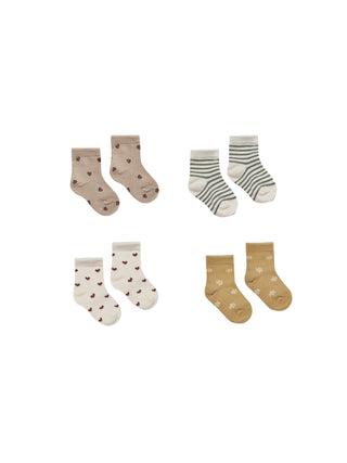 printed socks set | fern stripe, acorns, hearts, daisy