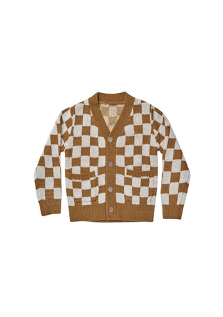 Rylee & Cru Boy's Button Cardigan in a checkerboard pattern 