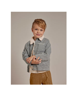 Little Boy wearing a Rylee & Cru Shearling Chore Coat in Dusty Boy