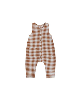 woven jumpsuit || camel gingham by Rylee & Cru